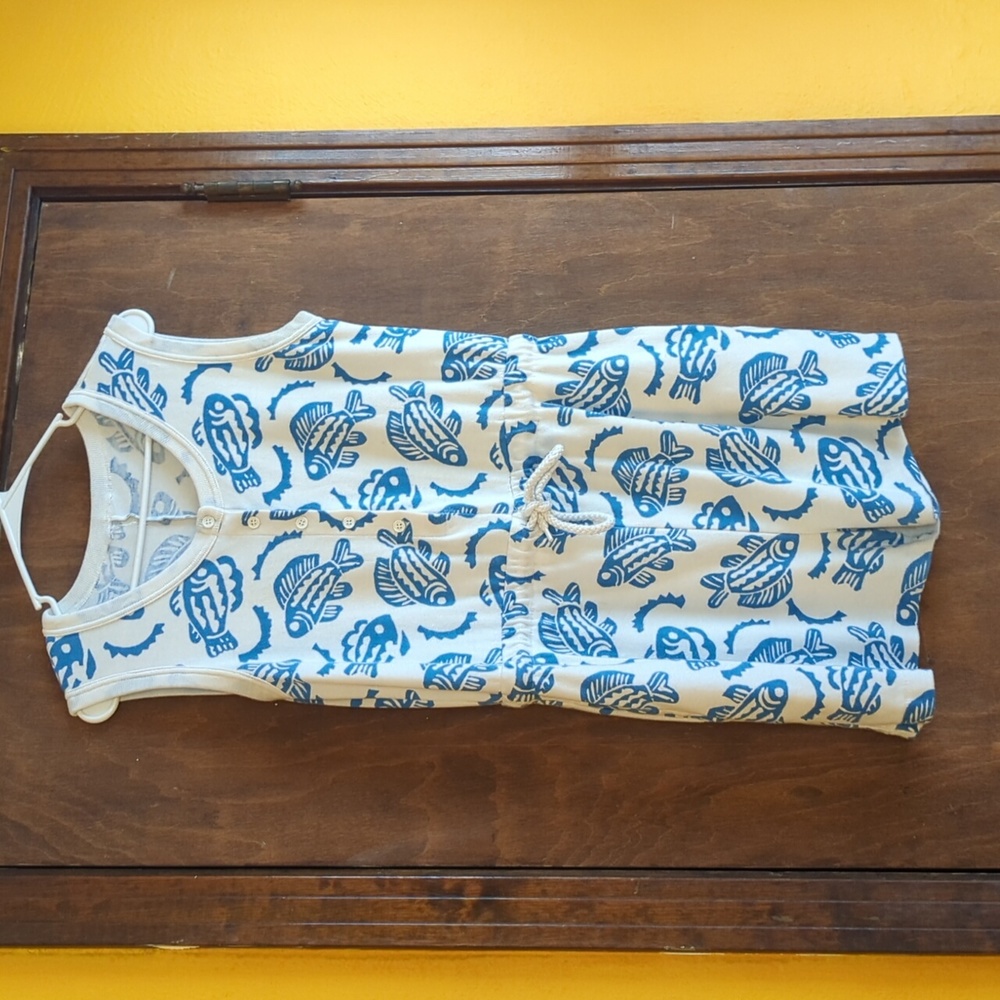 Vintage White and Blue Fish Romper